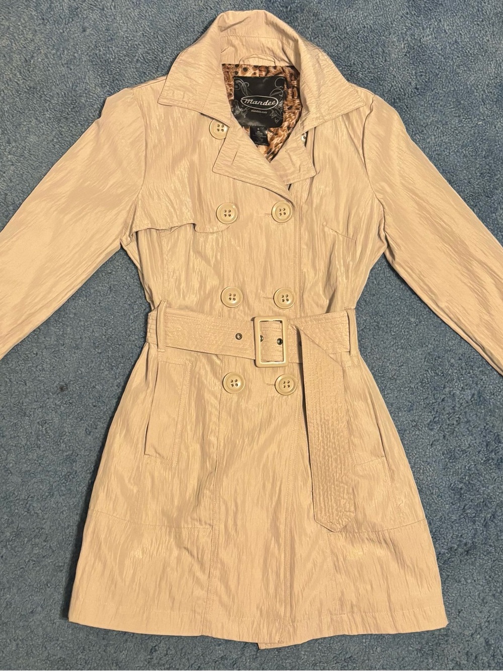Mandees Women's Beige Double-Breasted Trench Coat with Belt